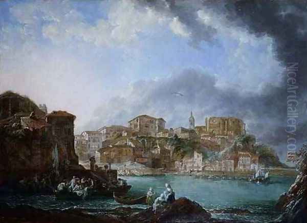 View of the harbour with figures in boats Oil Painting by Linton Park