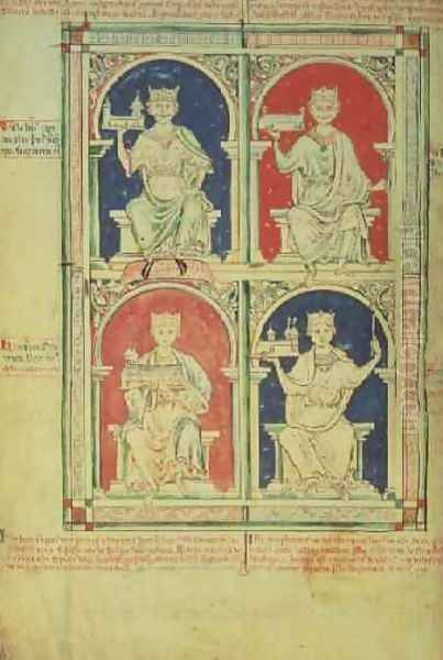 Four Kings of England William I, William II, Henry I and Stephen, from the Historia Anglorum, 1250 Oil Painting by Matthew Paris