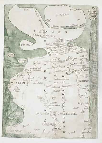 Map of England, Scotland and Wales, Ms Cotton Julius, DVII fols 50v-53r, 1250 Oil Painting by Matthew Paris