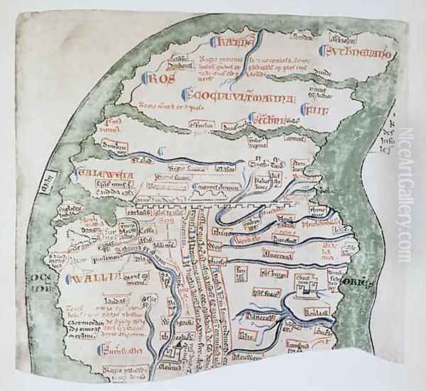 Ms 16 fol Vv Englands Northern regions separated from Scotland by Hadrians Wall Oil Painting by Matthew Paris