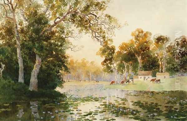 Homestead by a Lake Oil Painting by William Charles Piguenit