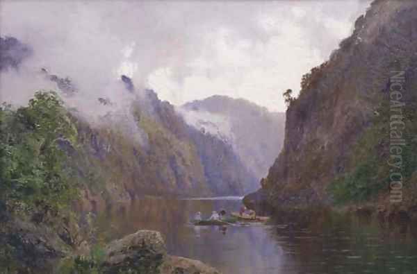 Boating on the Derwent River, Tasmania Oil Painting by William Charles Piguenit