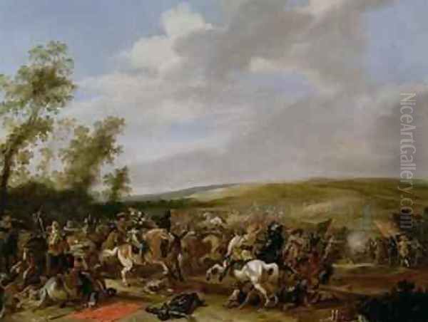 Battle Scene at Lutzen between King Gustavus Adolfus of Sweden against the Troops of Wallenstein, 1632 Oil Painting by Palamedes Palamedesz. (Stevaerts, Stevens)