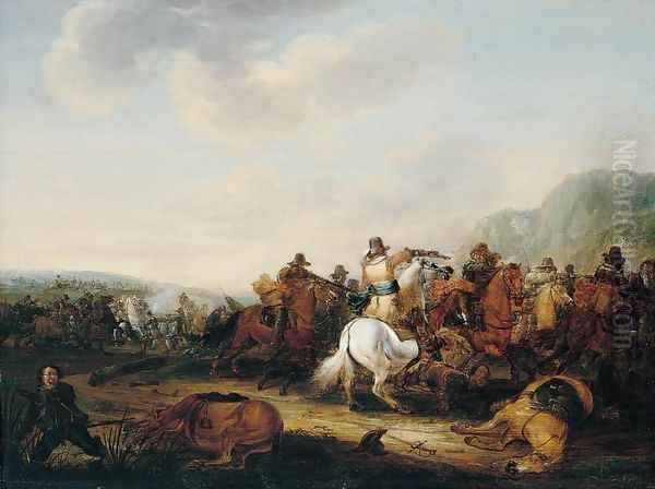 A Skirmish Between Cavalry and Infantry Oil Painting by Palamedes Palamedesz. (Stevaerts, Stevens)