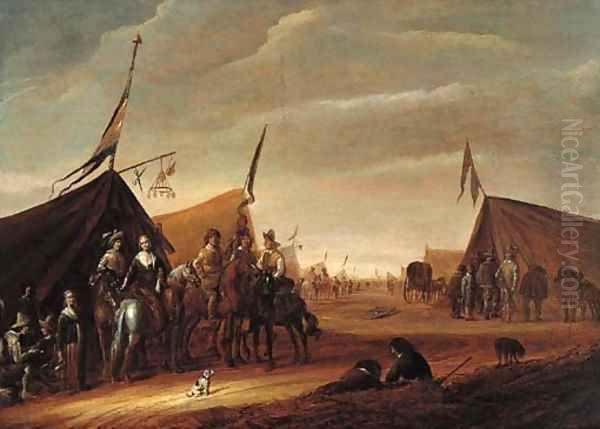 Cavalrymen at an encampment Oil Painting by Palamedes Palamedesz. (Stevaerts, Stevens)