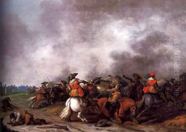 Cavalry Battle Oil Painting by Palamedes Palamedesz. (Stevaerts, Stevens)