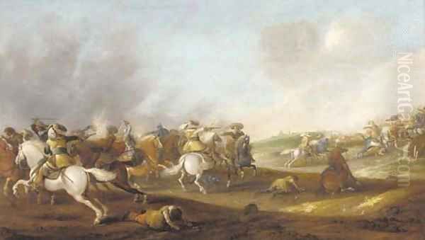 A cavalry skirmish 2 Oil Painting by Palamedes Palamedesz. (Stevaerts, Stevens)