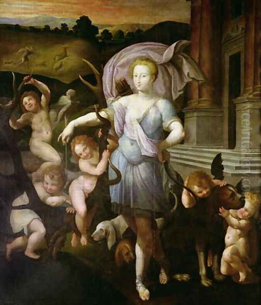 Allegorical portrait of Diane de Poitiers 1499-1566 1556 Oil Painting by Francesco Primaticcio