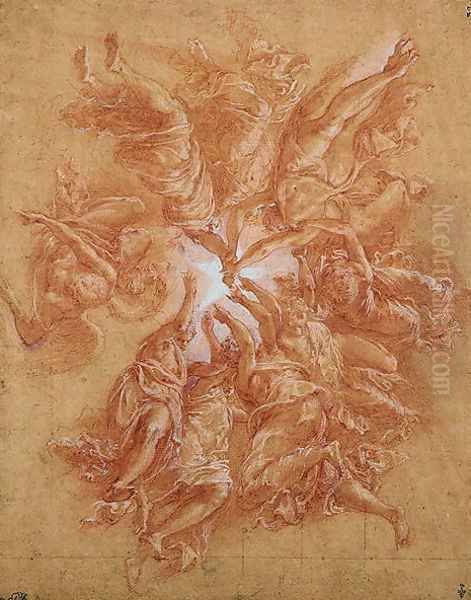 The Angels Showing the Star to the Magi, study for the ceiling of the chapel of the Hotel de Guise, c.1555-60 Oil Painting by Francesco Primaticcio