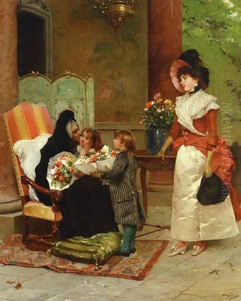 Flowers for Grandmother Oil Painting by Auguste Emile Pinchart