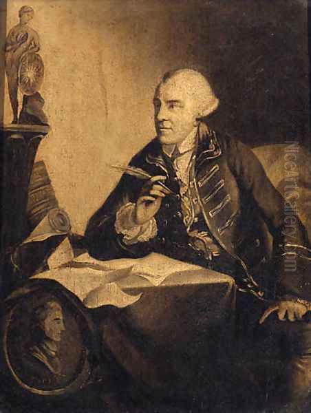 Portrait Of John Wilkes, Small Three-Quarter-Length, Seated At His Desk, With A Medallion Bust Of Hampden To His Left Oil Painting by Robert Edge Pine