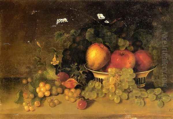 Still Life with Apples, Grapes, Figs and Plums Oil Painting by Mary Jane Peale