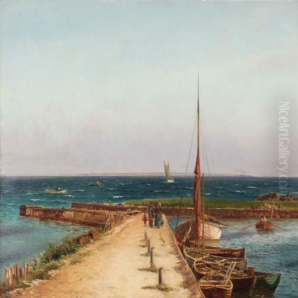 Summer Day At Hornbaek Harbour, Denmark Oil Painting by Holger Peter Svane Lubbers