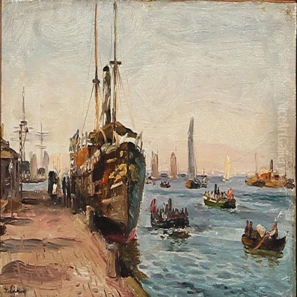 Habour Scene Oil Painting by Holger Peter Svane Lubbers