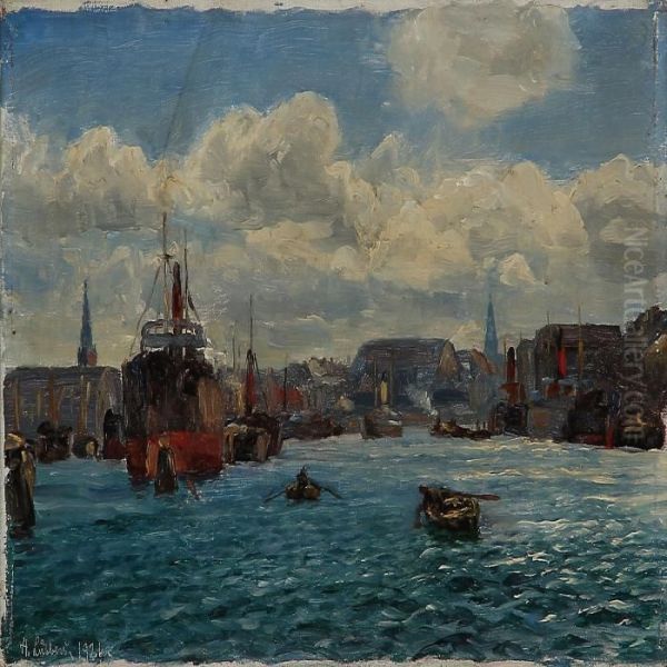 The Entrance To Copenhagen Harbour Oil Painting by Holger Peter Svane Lubbers