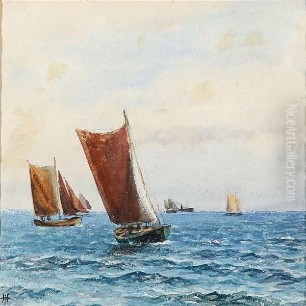 Seascape With Sailing Ships Oil Painting by Holger Peter Svane Lubbers