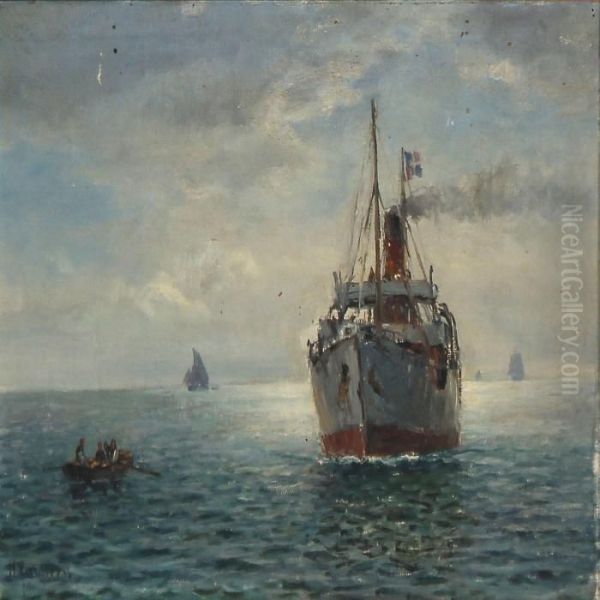 Seascape With A Steamer Oil Painting by Holger Peter Svane Lubbers