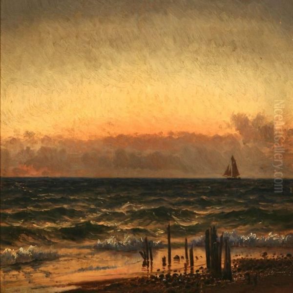 Coastal Scene At Sunset Oil Painting by Holger Peter Svane Lubbers