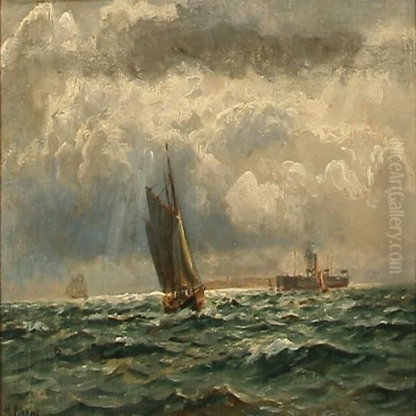 Seascape With Sailing Ships Oil Painting by Holger Peter Svane Lubbers