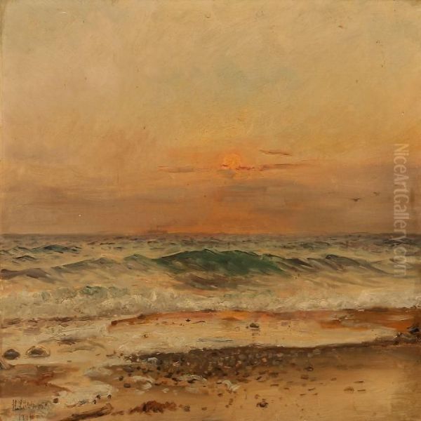 Coastal Scenery At Sunset Oil Painting by Holger Peter Svane Lubbers