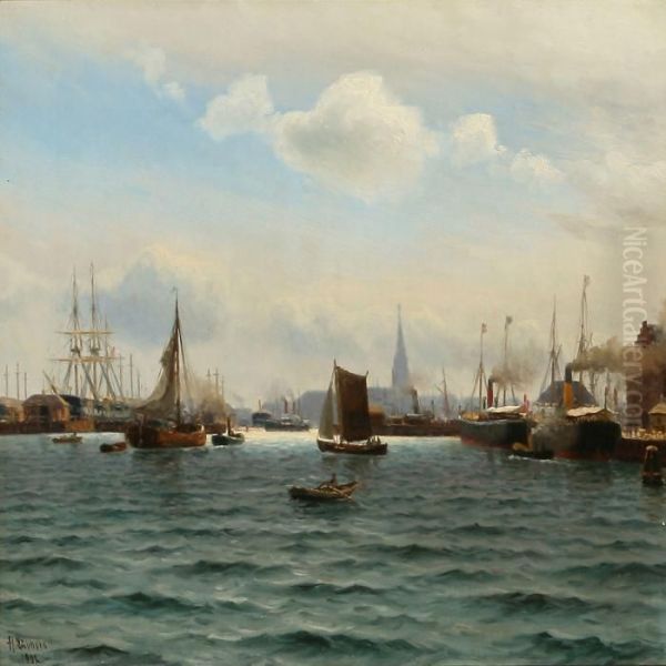 Summer Day At Copenhagen Harbour Oil Painting by Holger Peter Svane Lubbers