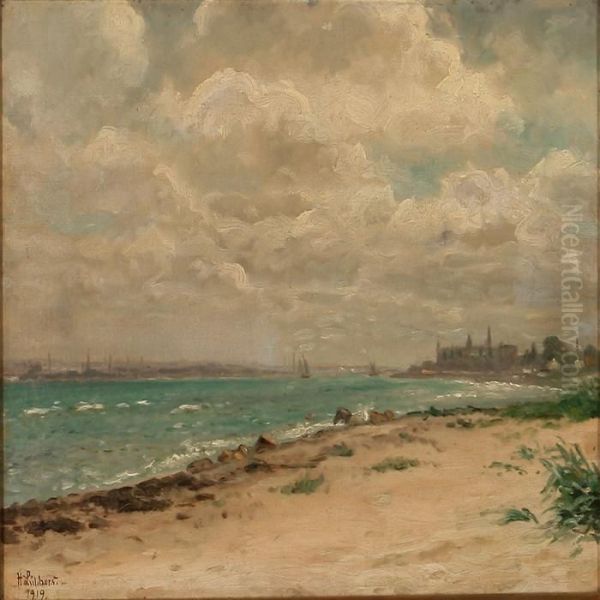 Coastal Scene Near Elsinor Castle Oil Painting by Holger Peter Svane Lubbers