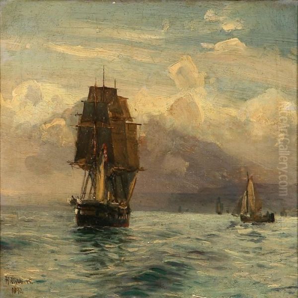 Seascape With A Ship Of The Line On Open Sea Oil Painting by Holger Peter Svane Lubbers