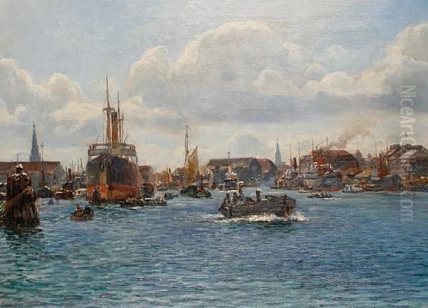 View Of Copenhagen Harbour Oil Painting by Holger Peter Svane Lubbers