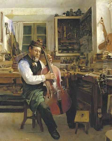 The violin-maker Oil Painting by Friedrich Anton Otto Prolss