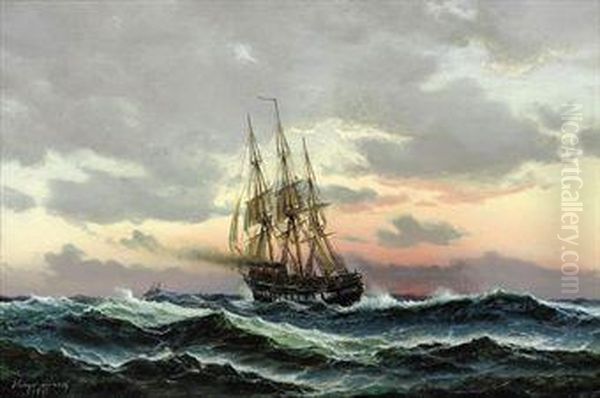 A Vessel Under Steam And Sail Running Before The Wind Oil Painting by Holger Peter Svane Lubbers