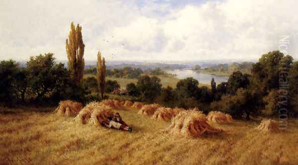 A Corn Field, Chertsey-On-Thames, Surrey Oil Painting by Henry Hillier Parker