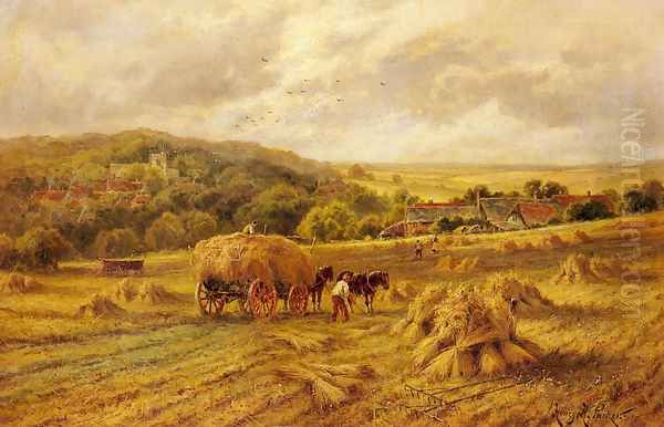 Harvest Time, Lambourne, Berks Oil Painting by Henry Hillier Parker