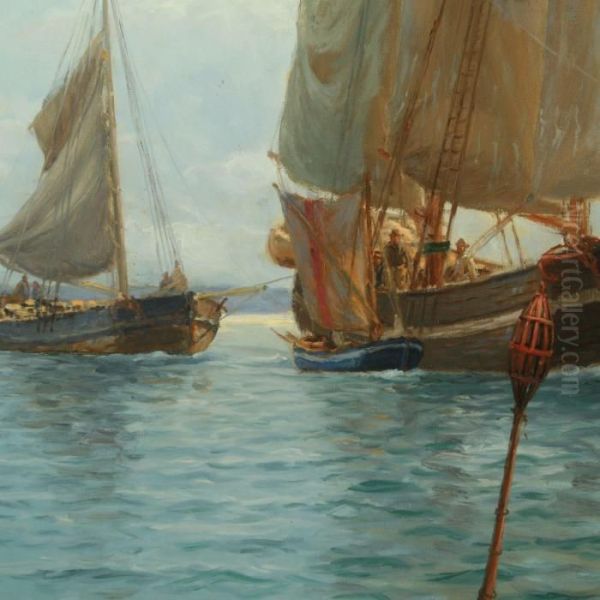 Seascape With Sailingships Oil Painting by Holger Peter Svane Lubbers