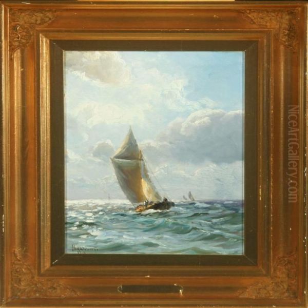 Seascape With Sailingship Oil Painting by Holger Peter Svane Lubbers