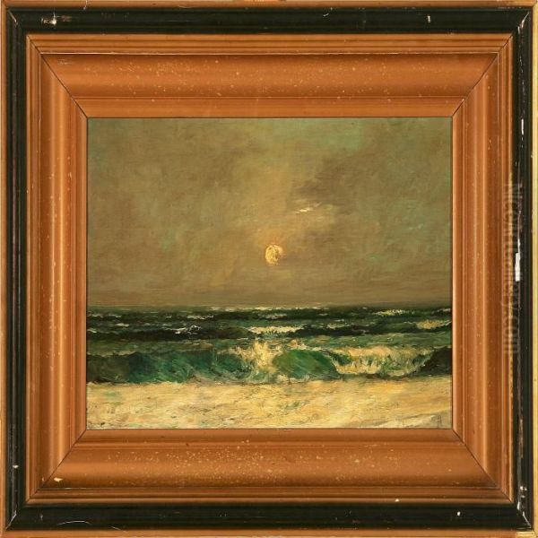 Breakers In Moonlight Oil Painting by Holger Peter Svane Lubbers