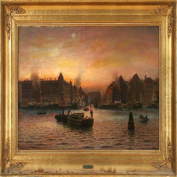 Parti Af Nyhavn, Seet Fra Gronlandske Handelsplads Oil Painting by Holger Peter Svane Lubbers