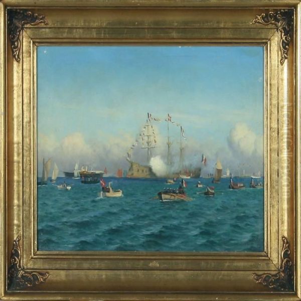 Fransk Eskadre Pa Kobenhavns Rhed Oil Painting by Holger Peter Svane Lubbers