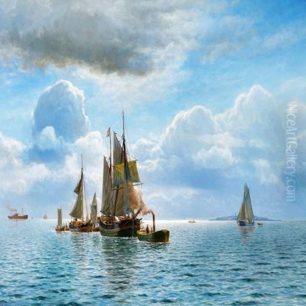 A Grounded Galeas Isbeing Towed Away By A Tug In The Sound Oil Painting by Holger Peter Svane Lubbers