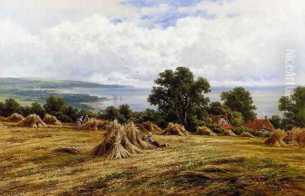 Harvesting By The Sea Oil Painting by Henry Hillier Parker