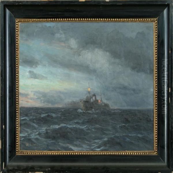 Seascape With Cargo Ship Oil Painting by Holger Peter Svane Lubbers