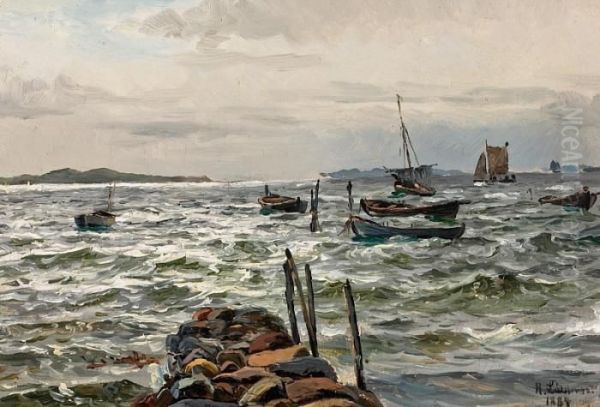 Prams In Windy Weather Oil Painting by Holger Peter Svane Lubbers