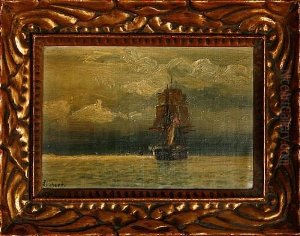 Lubbers: Marine With A Danish Barque. Signed Lubbers Oil Painting by Holger Peter Svane Lubbers