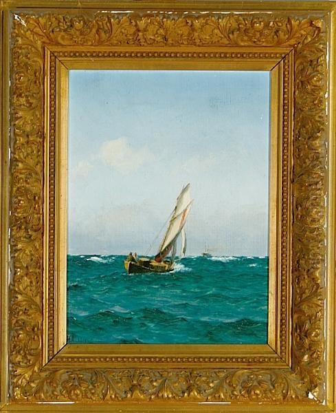 Lubbers: A Pilot Boat On Open Sea. Signed H. Lubbers Oil Painting by Holger Peter Svane Lubbers