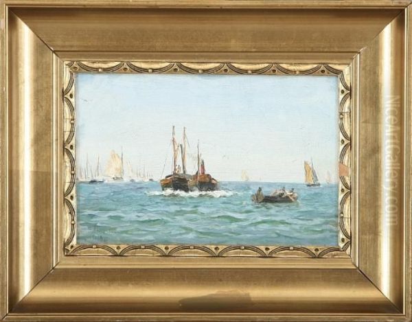 Seascape With Sailships Oil Painting by Holger Peter Svane Lubbers