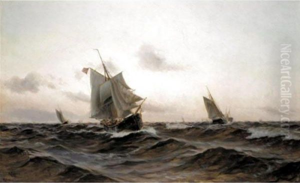 Danish Ships Sailing In A Fresh Breeze Oil Painting by Holger Peter Svane Lubbers