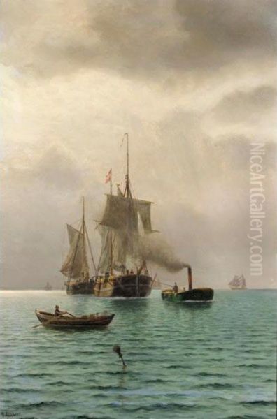 Tugged Into Port Oil Painting by Holger Peter Svane Lubbers