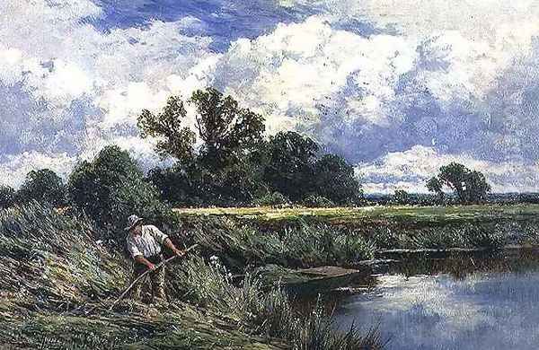 The River Lea, near Broxbourne in Hertfordshire Oil Painting by Henry Hillier Parker