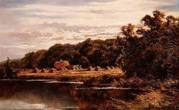 Harvesters in a Field by a River Oil Painting by Henry Hillier Parker