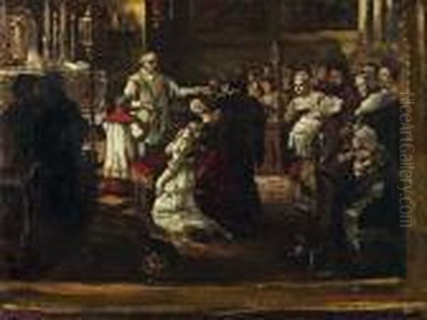 Scene De Bapteme Oil Painting by Eugenio Lucas Velasquez