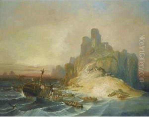 Naufragio En La Costa (shipwreck Off The Coast) Oil Painting by Eugenio Lucas Velasquez